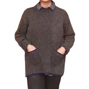 Lis Lareida 67% Yak 33% Cashmere Knit Grey Navy Side Button Sweater Sz S